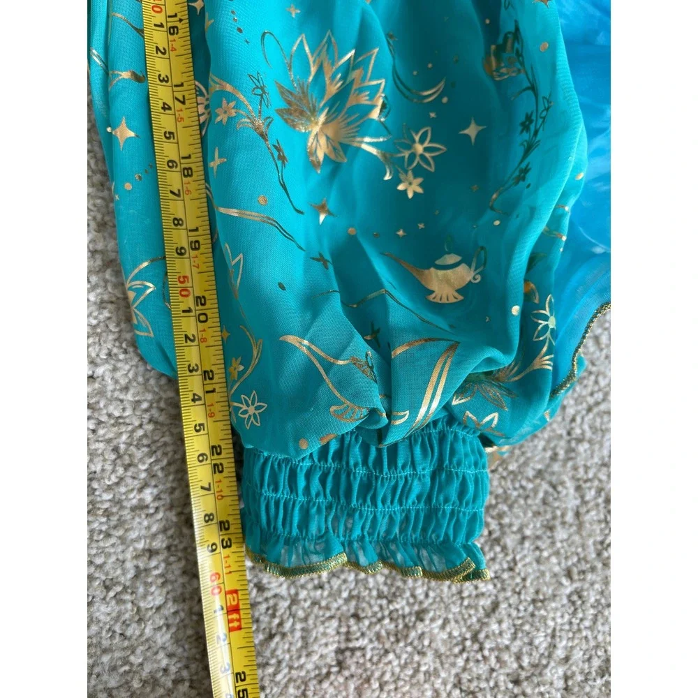 Disney Princess Jasmine Costume Kids M 9/10 Turquoise Gold Sequin 2 pc Set